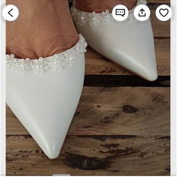 White block heel wedding shoes with lace and pearl flower detailing - Picture 5 of 6